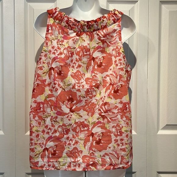 Loft Ann Taylor Sleeveless Floral Print Cotton Top Size LP - Picture 6 of 11